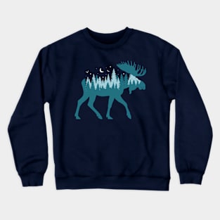 Moose Silhouette - Moose Wildlife Forest - Retro Moose Lover Crewneck Sweatshirt